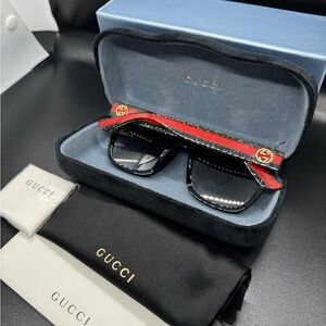 Gucci Sunglasses Black Frame and Red Sparkly Details